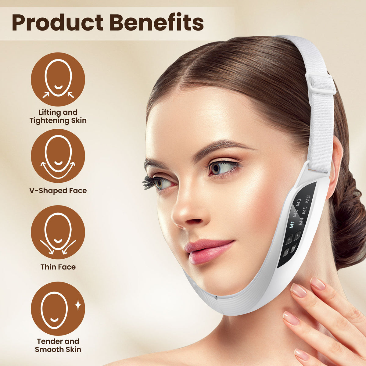 6-mode 8-level microcurrent EMS face slimming device, V-shaped facial massage, kneading, acupuncture, hammering, lifting, acupressure. (Cross-border product)
